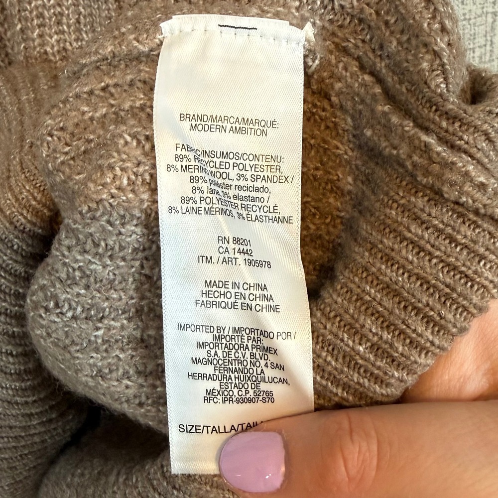 NWT Modern Ambition Womens Brown Merino Wool Blend Quarter Zip Ribbed Sweater Lg - Picture 6 of 9